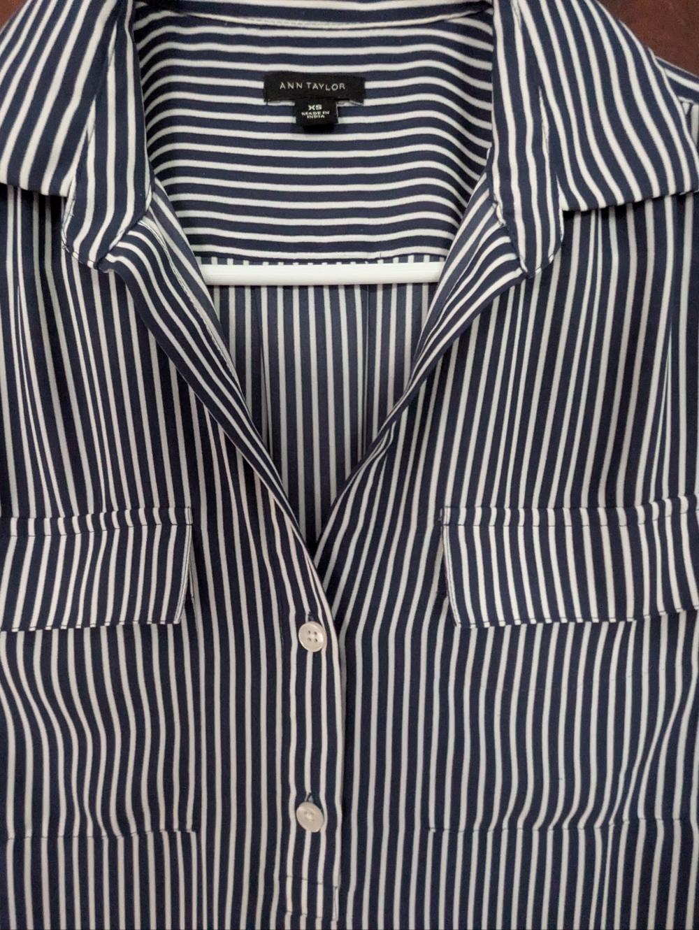 Ann Taylor Navy Striped Women's Blouse Sz XS